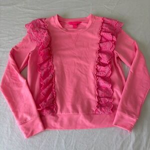 Lilly Pulitzer Womens Pink Ruffle Trim Shandy Deva Pullover Sweatshirt Size 2XS
